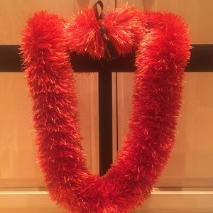 NWOT Graduation Lei Handmade Red & Orange Fun Fur Eyelash Yarn